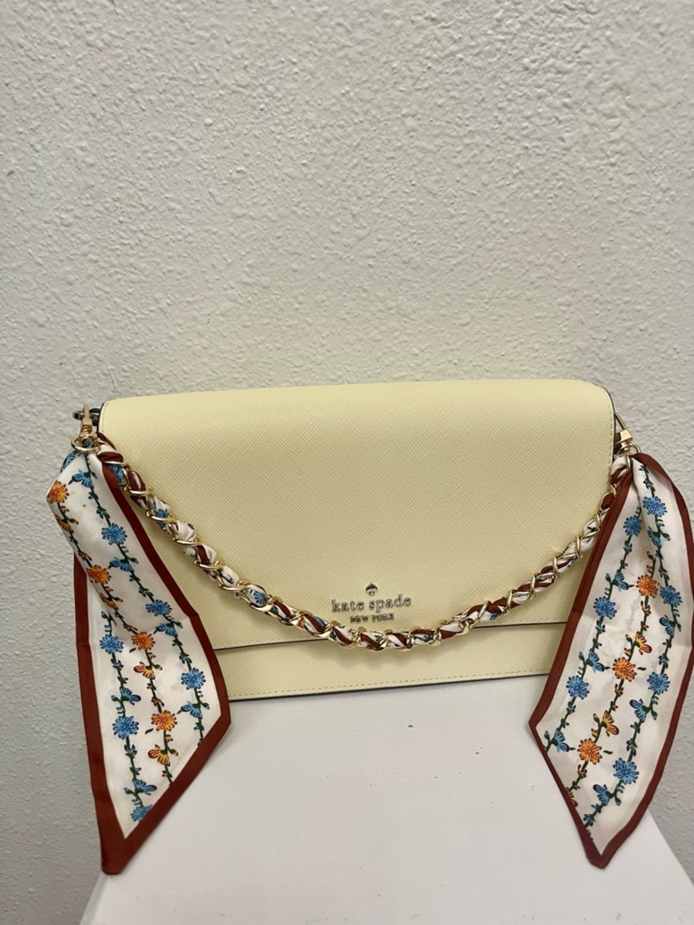 Bag Charm: Floral Scarf Chain Strap with Gold Hardware